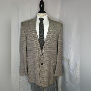 Hickey Freeman Madison 42R Cream Black Puppytooth Wool Sport Coat Blazer USA